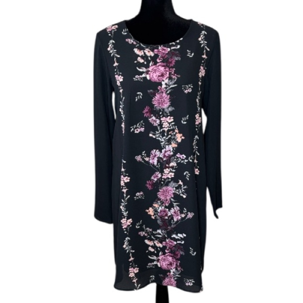 Xhilaration - Black Dress with Pink Floral Print & Keyhole Back - Size Medium